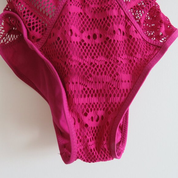 BECCA Purple Color Play Crochet Plunge One-Piece Swimsuit Magenta - Size XS - Picture 5 of 13